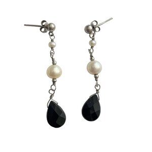 Waterfall Cascade Teardrop Pearl Earrings Silver Tone Butterfly Closure